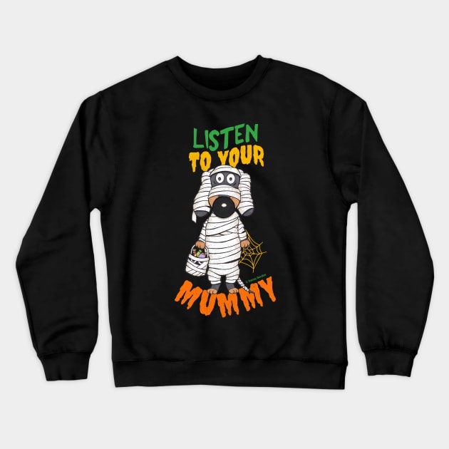 Funny Cute Mummy Halloween Doxie Dachshund Dog Crewneck Sweatshirt by Danny Gordon Art